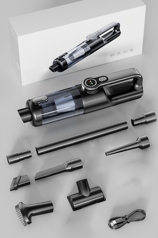 St126plus Işıklı Araç Süpürgesi Kablosuz Yüksek Motorlu Vakum Üfleme 2in1 Metal Filtreli Ve Başlıklı Gri