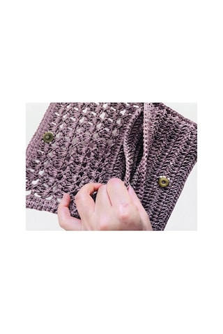 Myzumax El Örmesi Kadın Kağıt İp Portföy Çanta - 2 Bölmeli Mıknatıslı Bilek Askılı Bohem Clutch Mor