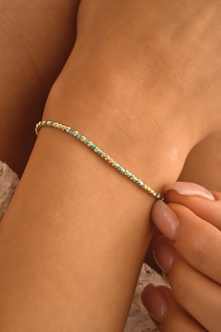 Sefa Gold 14 Ayar Altın Turkuaz Mine Boncuk Bileklik Sarı - Beyaz Altın