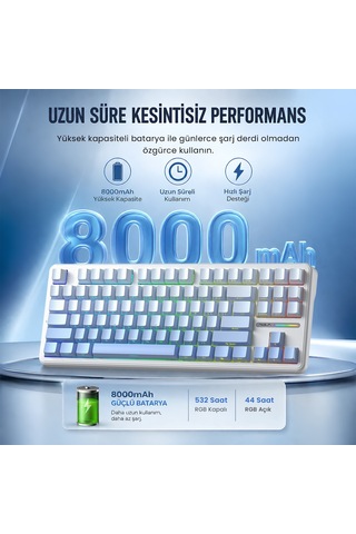 Aula F87 Pro Mekanik Rgb Tkl Graywood V4 Switch Kablosuz Makrolu Hot Swap Klavye Gradyan Mavi