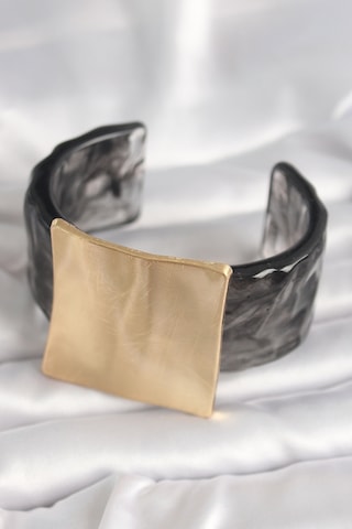 Siyah Mermer Desen Akrilik Plastik Gold Kare Plaka Model Vintage Kadın Bilezik Siyah