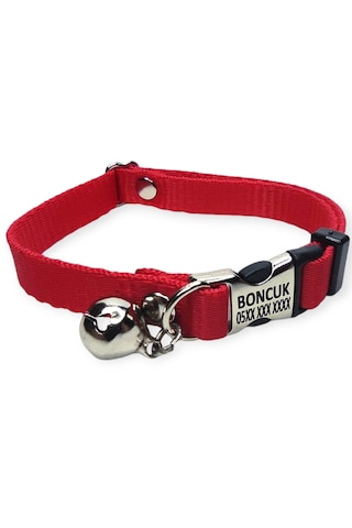 Metal Kilitli İsimli Kedi Ve Köpek Tasması, Kırmızı Renk Tasma