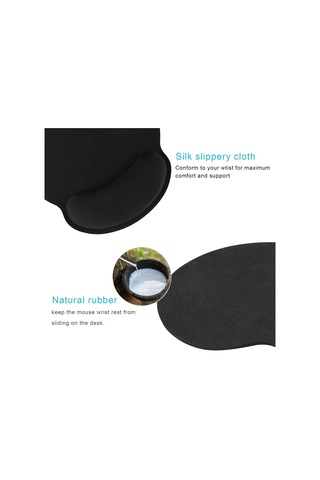 Bilek Desteği Olan Mouse Pad, Ergonomik Hafızalı Köpük Bilek Desteği, Bilgisayar Ve Ofis İçin Kaymaz Kauçuk Taban 25x23 Bilek Siyah1