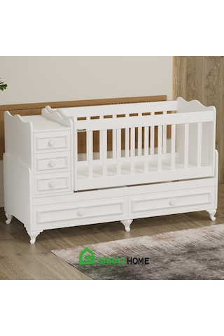 Garaj Home Öykü 5 Çekmeceli 60x120 Country Beşik Kombin Beyaz