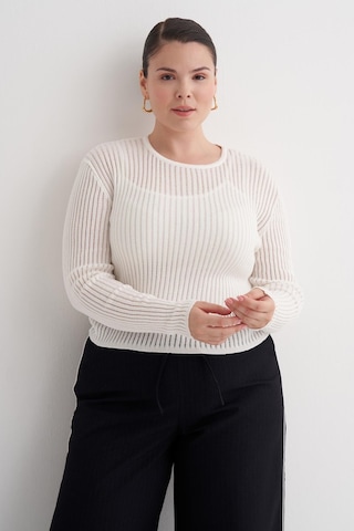 Transparan İnce Triko Bluz-6283 Beyaz