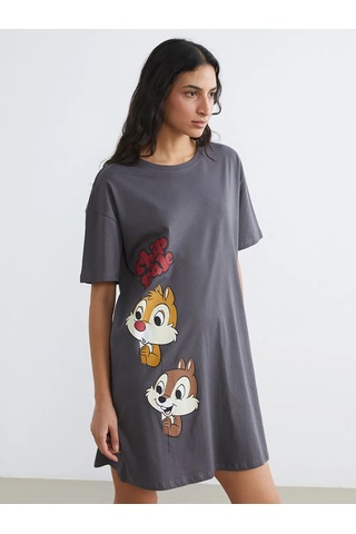 Lc Waikiki Gri Bisiklet Yaka Chip And Dale Baskılı Kadın Gecelik