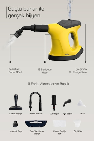 Sinbo SSC-6424 9 In 1 Çok Fonksiyonlu El Tipi Basınçlı Buharlı Temizlik Makinesi
