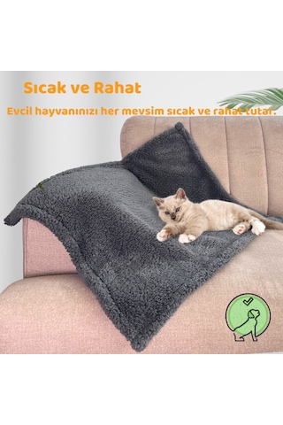 Beylini Peluş Kedi Köpek Battaniyesi Yıkanabilir 60 X 80 Cm Gri