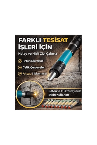 Profesyonel Çivi Çakma Aleti Seti, 200 Çivili Beton Ve Duvar İçin Uygun, Ayarlanabilir Darbe Gücü, Dayanıklı Ve Ergonomi
