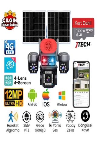 O-kam Ok-337 Premium 4g 12mp Sim Kartlı 2xsolar Panelli Çakarlı 4 Kameralı 1 Ptz Akıllı Kamera + 128gb Sd Kart O-kam Ok-337 Premium 4g 12mp Sim Kartlı 2xsolar Panelli Çakarlı 4 Kameralı 1 Ptz Akıllı Kamera + 128gb Sd Kart