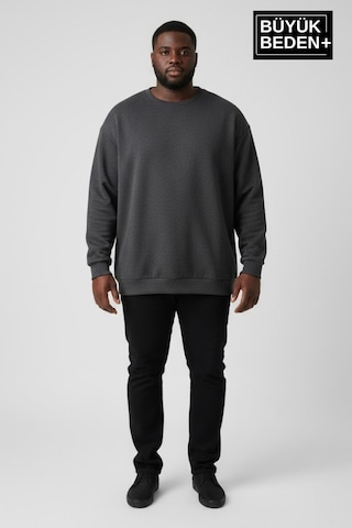 Süperlife Erkek Büyük Beden Bisiklet Yaka Kollar Ve Etek Ribanalı İnce Sweatshirt Spr26bsw956 Antrasit