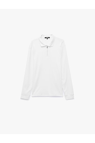 Koton Pamuklu Uzun Kollu Yarım Fermuarlı Polo Yaka Sweatshirt Beyaz 7wam70105mk
