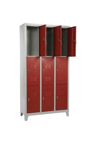 9 Gözlü Ekonomik Soyunma Dolabı Kırmızı 97x37x198
