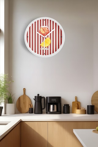 Renkli Tasarım Kokteyl Bardağı Modern Duvar Saati - Mutfak Duvar Saati - 42cm - Önü Camlı Beyaz Kasa Beyaz
