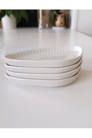 Gordion Kırık Bej Kayık Tabak 4 Parça 17 Cm