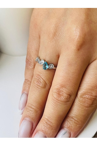 Zirkon Taşlı Mavi Detay Çelik Yüzük Gümüş