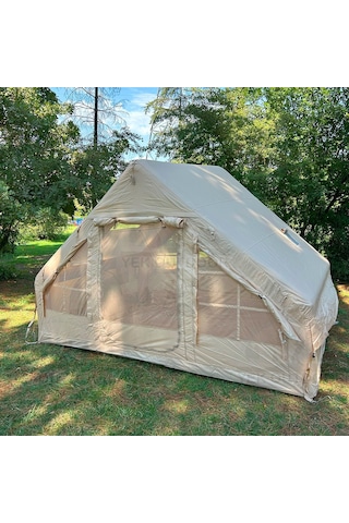 Yek Outdoor 420d Oxford 6 Kişilik 4 Mevsim Soba Çıkışlı Şişme Kamp Çadırı Pompalı, 210x300x190 Cm Krem