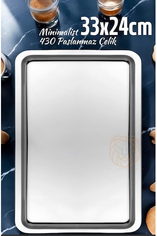 Zhlhome Sunum Tepsisi Çay Kahve Tepsisi 33x24 Cm 430 Paslanmaz Çelik Gümüş