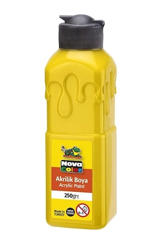Nova Color Sarı Akrilik Boya 250 Gr 1 Adet Su Bazlı Akrilik Boyası Hobi Sanatsal Boy Tuval Ahşap Metal