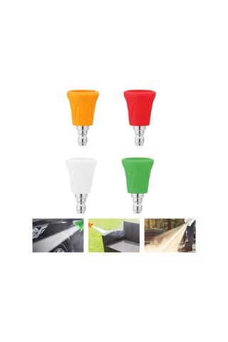Lemestar Yüksek Basınçlı Yıkama Nozulu Seti - 4 Parça Paslanmaz Çelik Uç Ve Kauçuk Koruyucu İle 1/4'' Hızlı Bağlantı Çok Renkli
