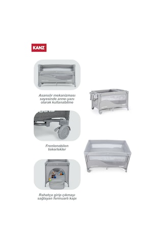 Pretty Plus Anne Yanı & Oyun Parkı Park Yatak Gri