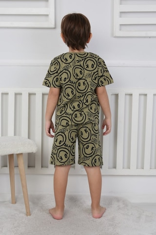 Bunny Hopp Şortlu Erkek Çocuk Pijama Takımı %100 Pamuk Desenli Yazlık 3-8 Yaş Siyah - Yeşil