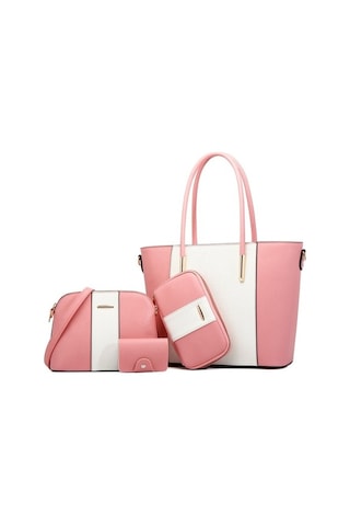 Wondernest Moda Çapraz Çanta 20822 Pu, 4'ü 1 Arada, Büyük Kapasite, Pembe Beyaz Pembe