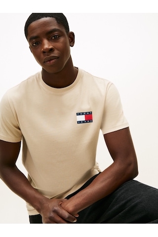 Tommy Hilfiger Tjm Slım Essentıal Flag Tee Ext Erkek Bej T-shirt - Dm0dm20740