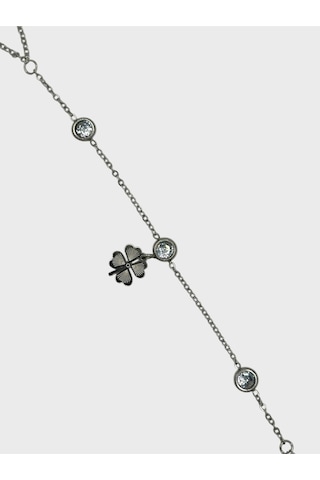 Arnes Jewelry Çelik Zirkon Taşlı Yoncalı Şahmeran Bileklik Ar582nes Gri