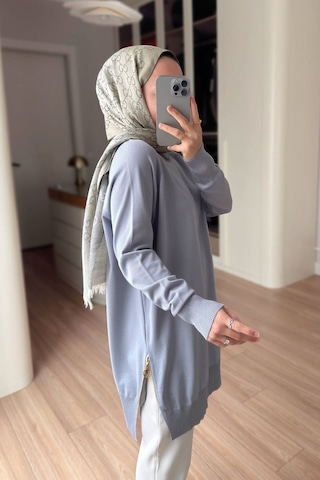 Kahijab Yan Fermuar Basic Merserize Tunik - Gri