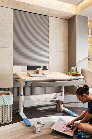 Sirius Standart Yükseklik Ve Eğim Ayarlı Çekmeceli Bilgisayar, Ofis Ve Çalışma Masası Ekru Mavi Gri