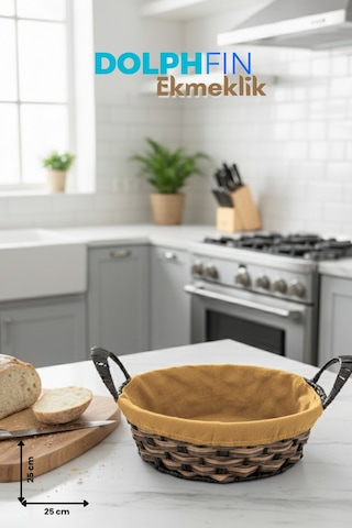 Hasır Tasarım Ekmeklik Yuvarlak Ekmek Sepeti Sarı
