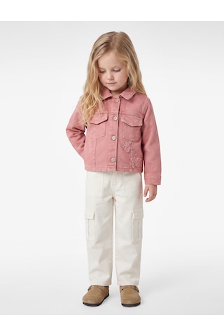 Koton Yıldız Nakışlı Pamuklu Kapaklı Cepli Uzun Kollu Denim Ceket Pembe 7wmg60002ad Açık Pembe