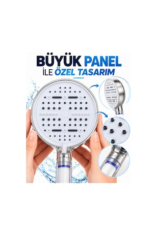 6 Modlu Filtreli Duş Başlığı Büyük Panel Su Tasarruflu Çok Fonksiyonlu Beyaz Duş Başlığı Renkli