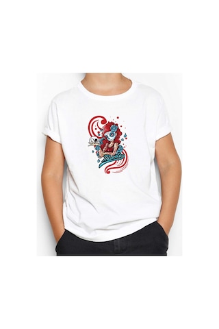 Zepplin Giyim Model Girl With Red Tatto Cartoon Beyaz Çocuk Tişört Beyaz