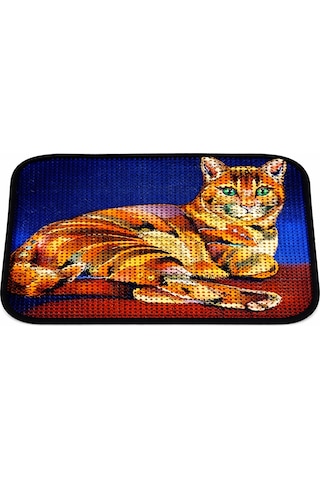 Petesia Kaplan Elekli Desenli Kedi Tuvalet Önü Paspası 60x45 Cm