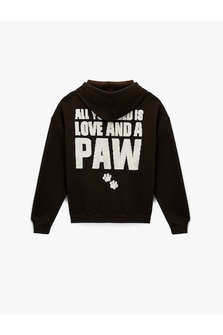 Koton Şardonlu Kapüşonlu Fermuarlı Arkası Kedi Baskılı Kanguru Cepli Oversize Sweatshirt Kahverengi 6wal10615ık Kahve