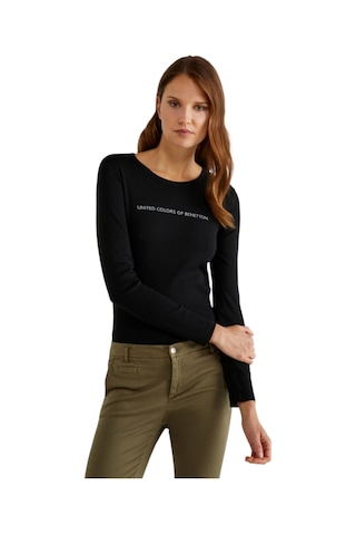 United Colors Of Benetton Kadın Bisiklet Yaka Yazılı T-shirt SIYAH