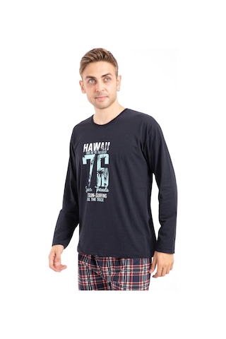 Tampap 2170 Baskılı Uzun Kol Erkek Pijama Takımı - Lacivert
