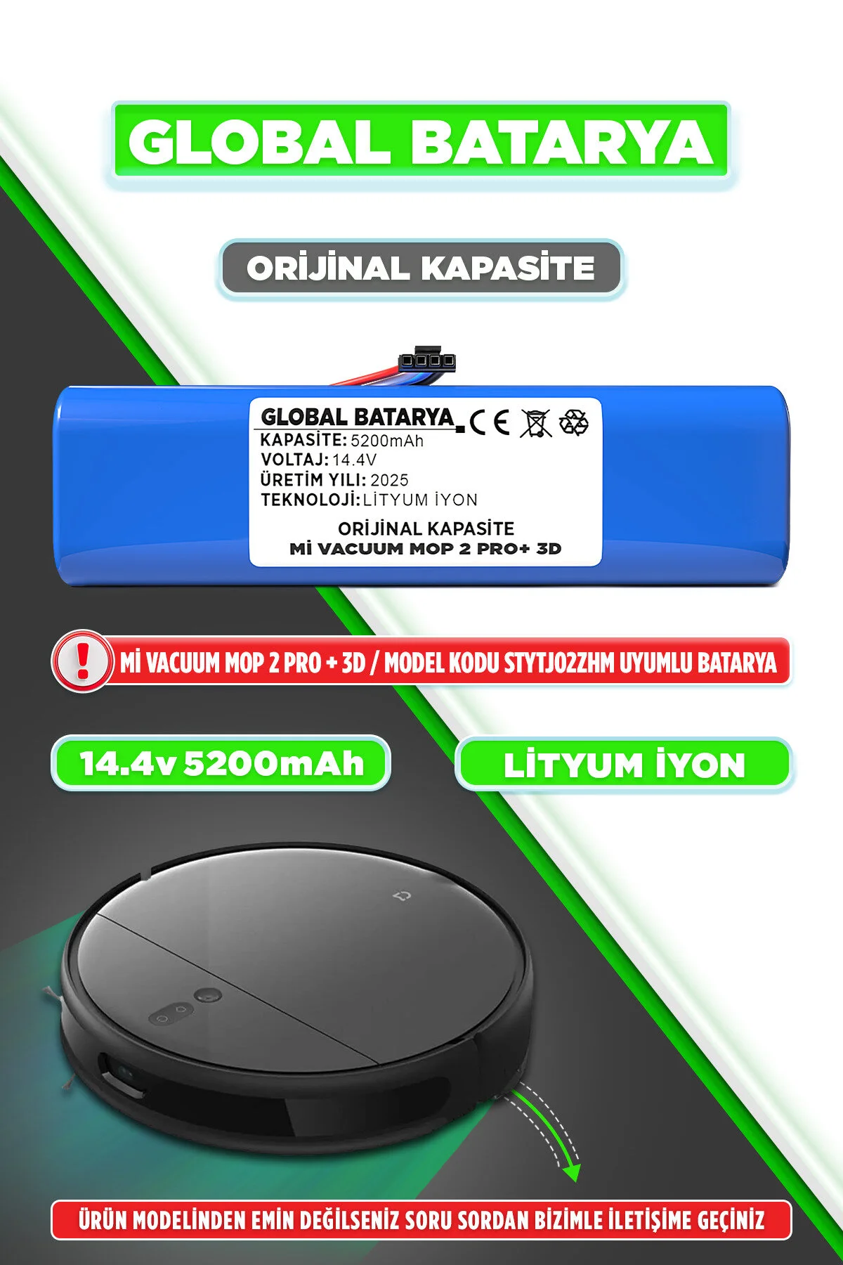 Xiaomi Mi Vacuum Mop 2 Pro Plus 3d Uyumlu Akıllı Robot Süpürge Batarya 14.4v 5200mah Pil