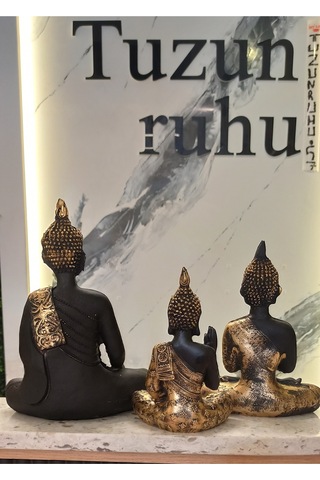 3'lü Buda Heykeli Dekoratif Biblo