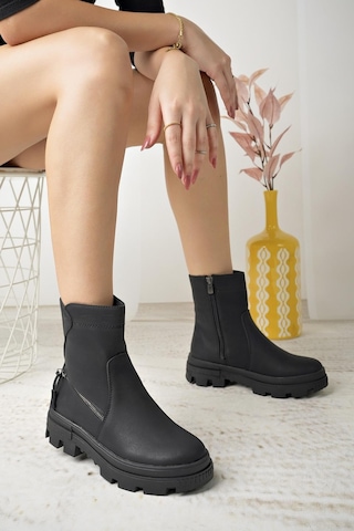 Nesil Shoes Neyna 1330 Siyah Zümrüt Fermuarlı Kadın Bot-siyah Zümrüt Siyah - Zümrüt