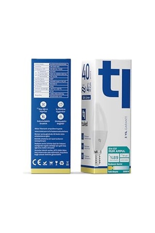 Redeem C37s E14 Mum Ampul, Titreşimsiz, Göz Konforu, 524 Lümen, Tatlı Beyaz, 3500 Kelvin Diğer