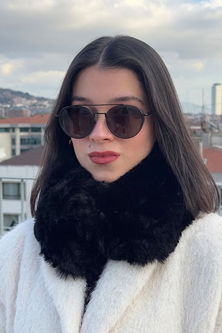 Mollycrush Kadın Siyah Peluş Kürk Boyunluk Mıknatıslı Premium Kışlık Boyunluk Siyah