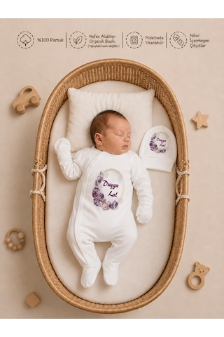 Pia Baby Kız Bebek Hastane Çıkışı İsimli Tulum Takımı Yastık Kılıfı Şapka Eldiven Kıyafet Kesesi Bebek Hediyesi 2052ytkyx Krem