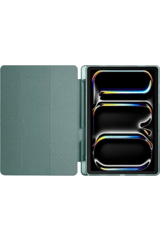 Apple Uyumlu iPad Pro 11 Inç 2024 M4 Kılıf Kalem Şarj Bölmeli Stadlı Uyku Modlu Arkası Silikon Akıllı Case Kılıf