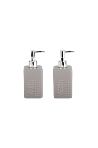 Banyo Seti Seramik Sıvı Sabunluk 2 Adet Gri Modern 7x7x17cm 300ml Gri