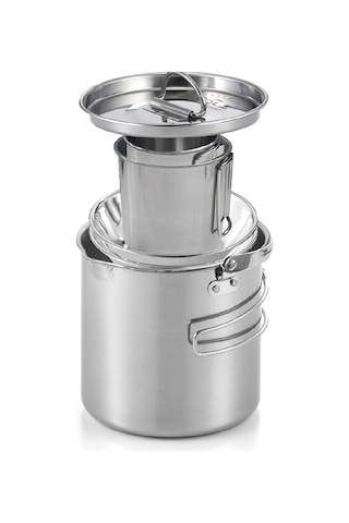 Ranyeek Stainless Steel Kamp Mutfak Seti 5 Parça - Tencere, Kupa Ve Kaseler İle Taşınabilir Outdoor Pişirme Ekipmanı Çok Renkli