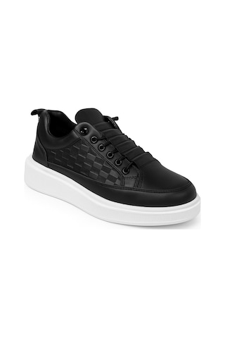 Günlük Erkek Spor Ayakkabı Bağcıklı Dikiş Detaylı Hafif Kalın Yüksek Taban Sneaker 418 Siyah Beyaz