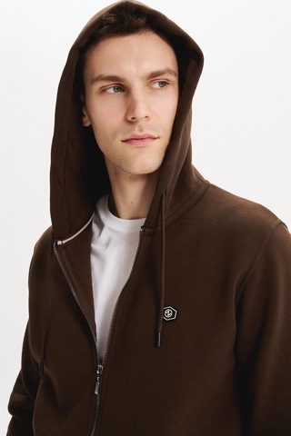 AR-MA Arma Erkek Sweatshirt Büyük Beden 3 İplik Kalın Kumaş Kapüşonlu Fermuarlı Cepli %70 Pamuk %30 Polyester K30324801502 Kahverengi